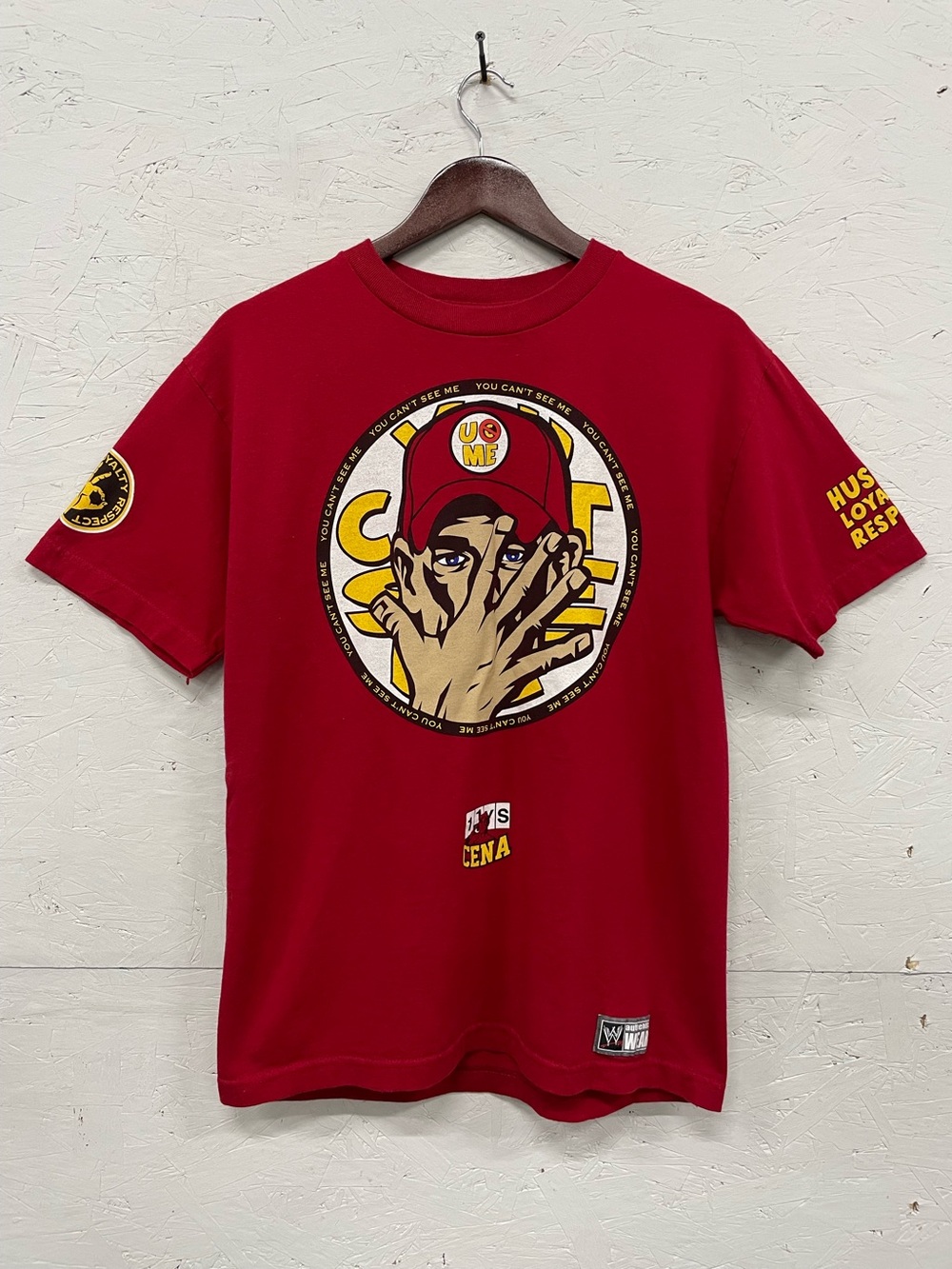 Authentic WWE John Cena "U Can't C Me" Red and Gold Graphic T-Shirt, Size M